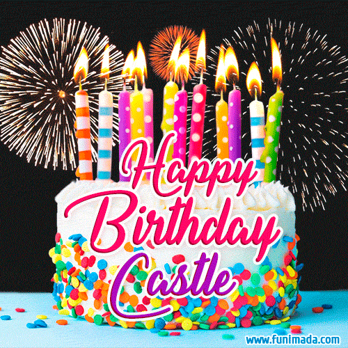 Amazing Animated GIF Image for Castle with Birthday Cake and Fireworks