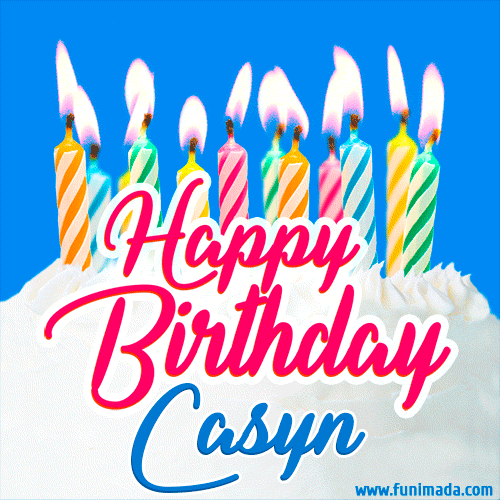 Happy Birthday GIF for Casyn with Birthday Cake and Lit Candles