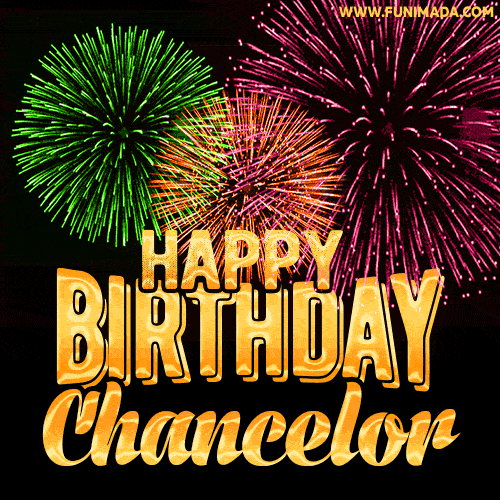 Wishing You A Happy Birthday, Chancelor! Best fireworks GIF animated greeting card.