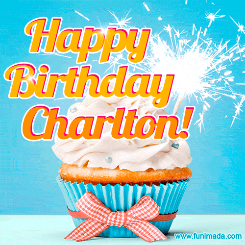Happy Birthday, Charlton! Elegant cupcake with a sparkler.