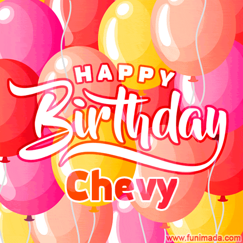 Happy Birthday Chevy - Colorful Animated Floating Balloons Birthday Card