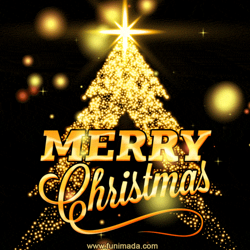 Beautiful Merry Christmas Animated GIF - Christmas tree and gold sparkles