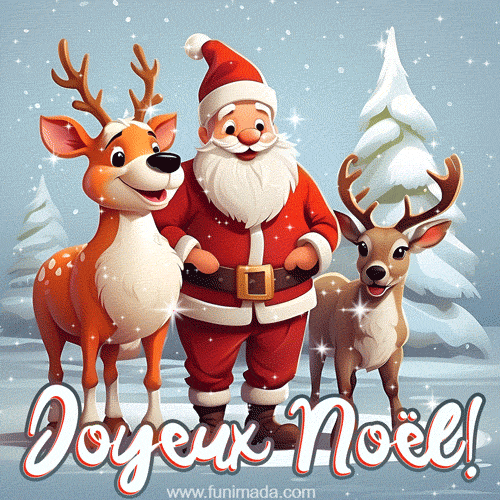 Père Noël, rennes et flocons de neige tombants dans une magie hivernale
