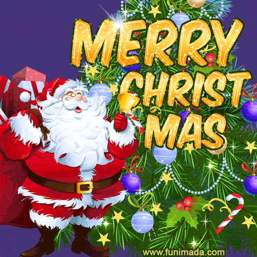 Cute Santa and Christmas Tree New Merry Christmas Card (GIF)