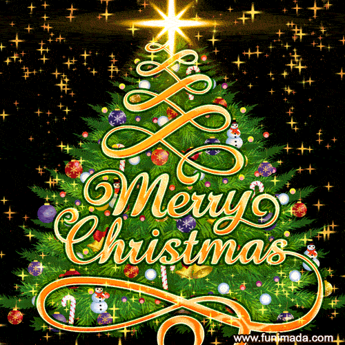 Decorated Christmas Tree and Shimmering Star Dust Merry Christmas GIF
