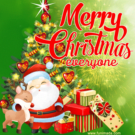 Cute hand drawn Santa, Reindeer and Christmas tree sparkling GIF image