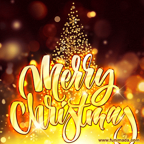 Gold Christmas tree and beautiful lights and sparkles Merry Christmas GIF