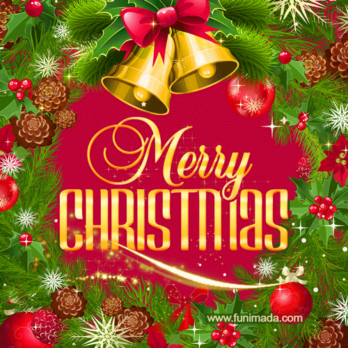 Christmas wreath with beautiful bells and decorations GIF