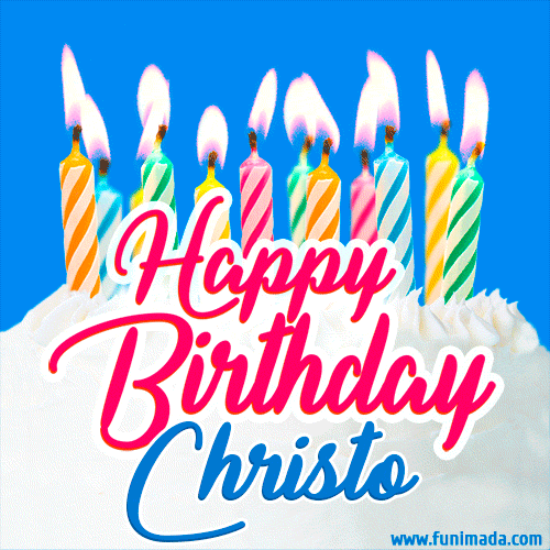 Happy Birthday GIF for Christo with Birthday Cake and Lit Candles