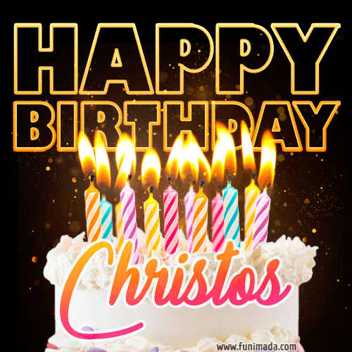 Christos - Animated Happy Birthday Cake GIF for WhatsApp
