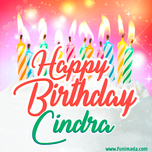 Happy Birthday GIF for Cindra with Birthday Cake and Lit Candles