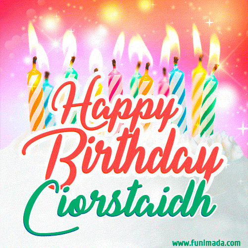 Happy Birthday GIF for Ciorstaidh with Birthday Cake and Lit Candles