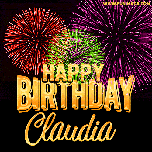 Wishing You A Happy Birthday, Claudia! Best fireworks GIF animated greeting card.