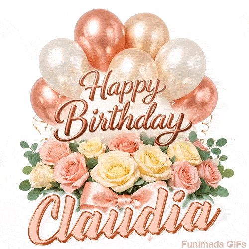 Stylish pink and gold Happy Birthday Claudia animation with floral decor