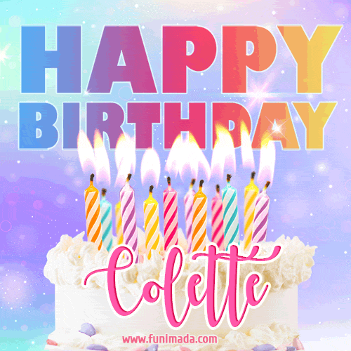 Animated Happy Birthday Cake with Name Colette and Burning Candles