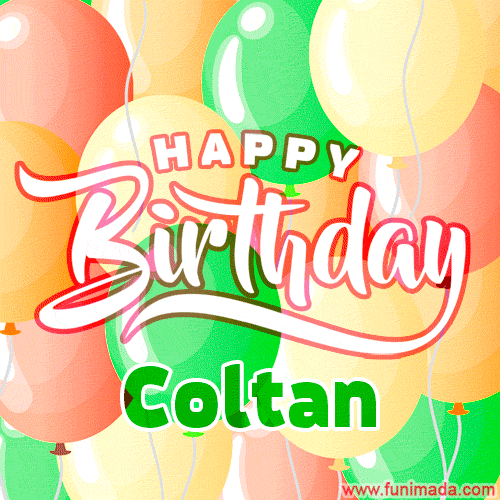 Happy Birthday Image for Coltan. Colorful Birthday Balloons GIF Animation.
