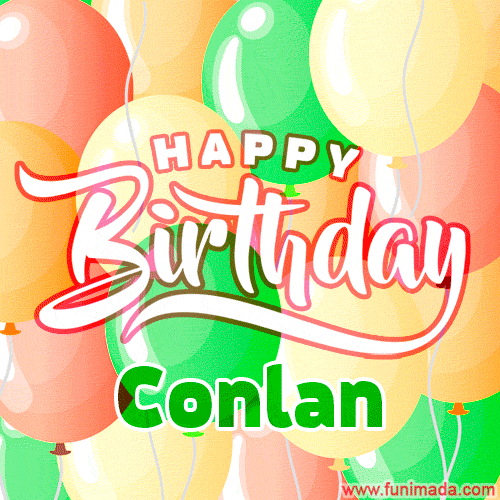 Happy Birthday Image for Conlan. Colorful Birthday Balloons GIF Animation.