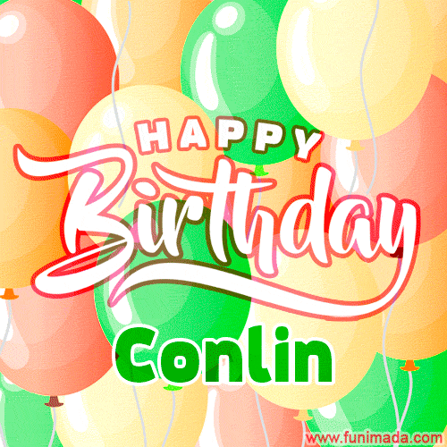 Happy Birthday Image for Conlin. Colorful Birthday Balloons GIF Animation.