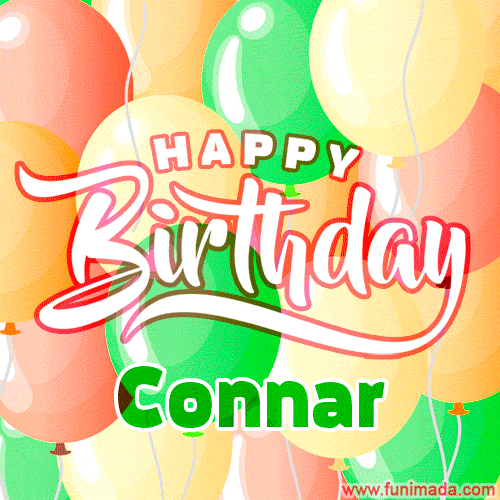 Happy Birthday Image for Connar. Colorful Birthday Balloons GIF Animation.