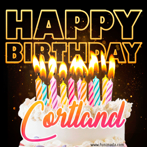 Cortland - Animated Happy Birthday Cake GIF for WhatsApp