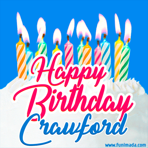 Happy Birthday GIF for Crawford with Birthday Cake and Lit Candles