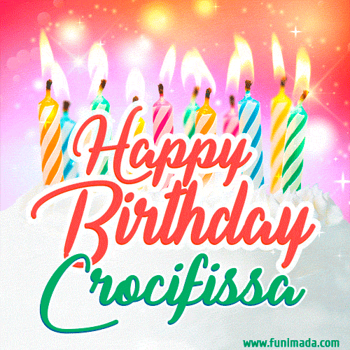 Happy Birthday GIF for Crocifissa with Birthday Cake and Lit Candles