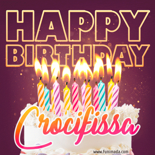 Crocifissa - Animated Happy Birthday Cake GIF Image for WhatsApp