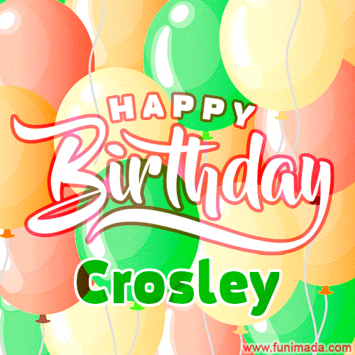 Happy Birthday Image for Crosley. Colorful Birthday Balloons GIF Animation.