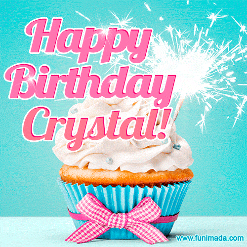 Happy Birthday Crystal! Elegang Sparkling Cupcake GIF Image.