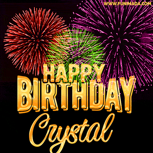 Wishing You A Happy Birthday, Crystal! Best fireworks GIF animated greeting card.