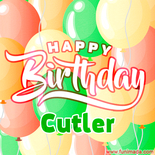 Happy Birthday Image for Cutler. Colorful Birthday Balloons GIF Animation.
