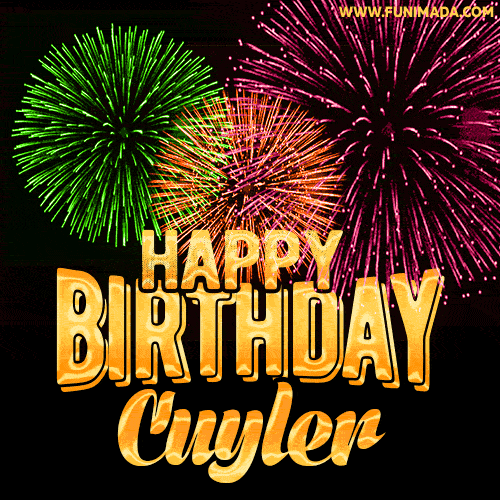 Wishing You A Happy Birthday, Cuyler! Best fireworks GIF animated greeting card.