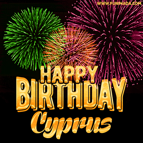 Wishing You A Happy Birthday, Cyprus! Best fireworks GIF animated greeting card.