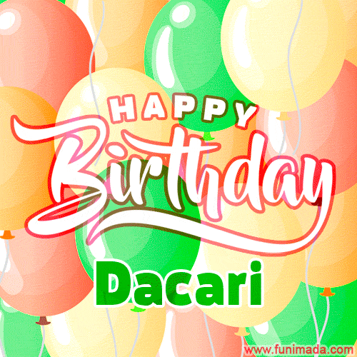 Happy Birthday Image for Dacari. Colorful Birthday Balloons GIF Animation.