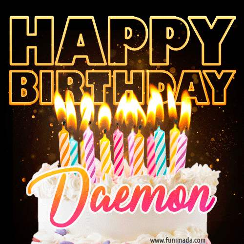 Daemon - Animated Happy Birthday Cake GIF for WhatsApp