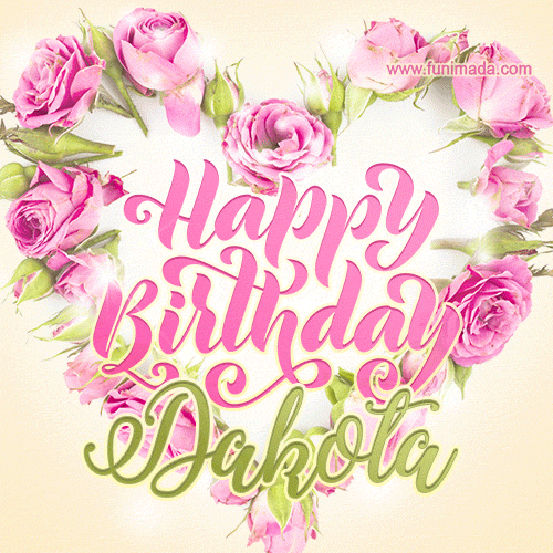 Pink rose heart shaped bouquet - Happy Birthday Card for Dakota