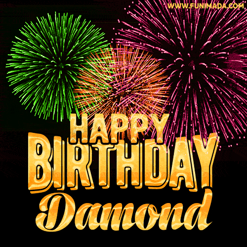 Wishing You A Happy Birthday, Damond! Best fireworks GIF animated greeting card.