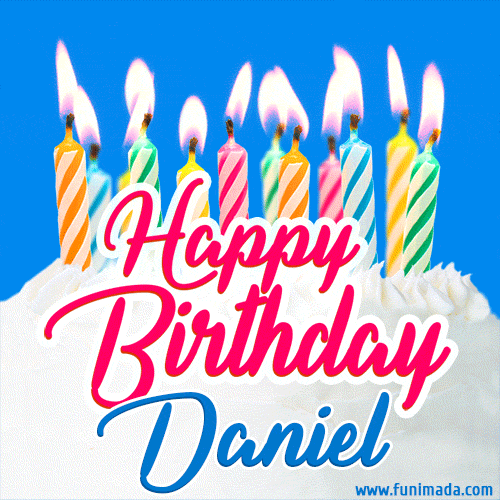 Happy Birthday GIF for Daniel with Birthday Cake and Lit Candles