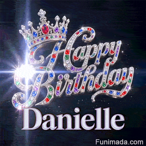 Elegant silver crown with red, green, and blue gemstones on top of diamond cursive text, custom-designed for Danielle.