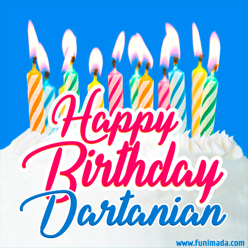 Happy Birthday GIF for Dartanian with Birthday Cake and Lit Candles