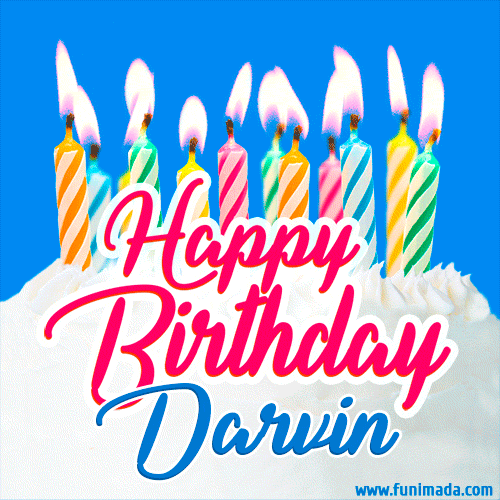 Happy Birthday GIF for Darvin with Birthday Cake and Lit Candles