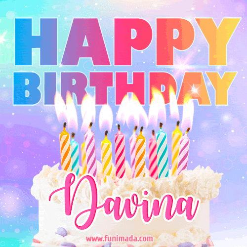 Animated Happy Birthday Cake with Name Davina and Burning Candles