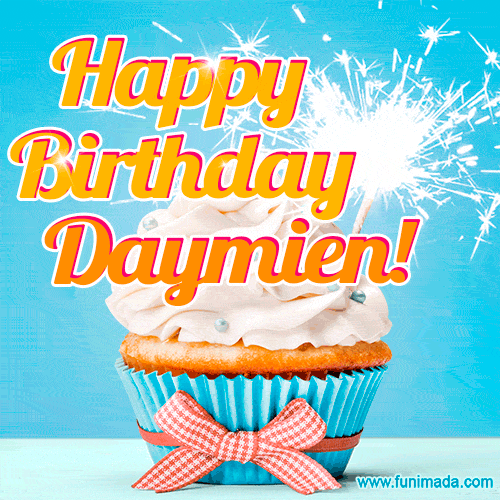 Happy Birthday, Daymien! Elegant cupcake with a sparkler.