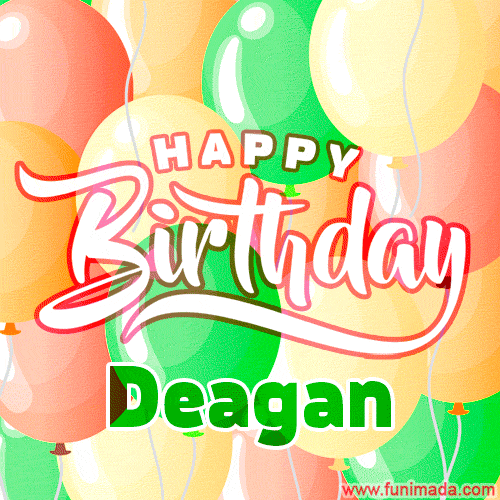 Happy Birthday Image for Deagan. Colorful Birthday Balloons GIF Animation.
