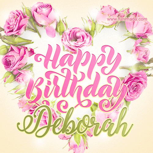 Pink rose heart shaped bouquet - Happy Birthday Card for Deborah