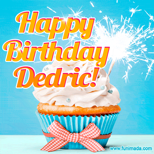 Happy Birthday, Dedric! Elegant cupcake with a sparkler.