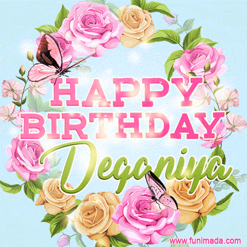 Beautiful Birthday Flowers Card for Deganiya with Glitter Animated Butterflies