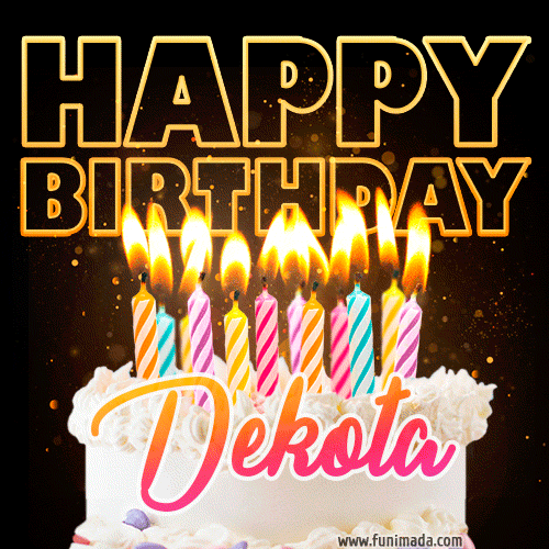 Dekota - Animated Happy Birthday Cake GIF for WhatsApp