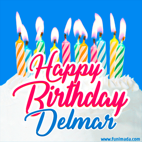 Happy Birthday GIF for Delmar with Birthday Cake and Lit Candles