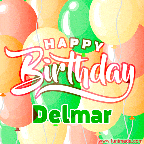 Happy Birthday Image for Delmar. Colorful Birthday Balloons GIF Animation.